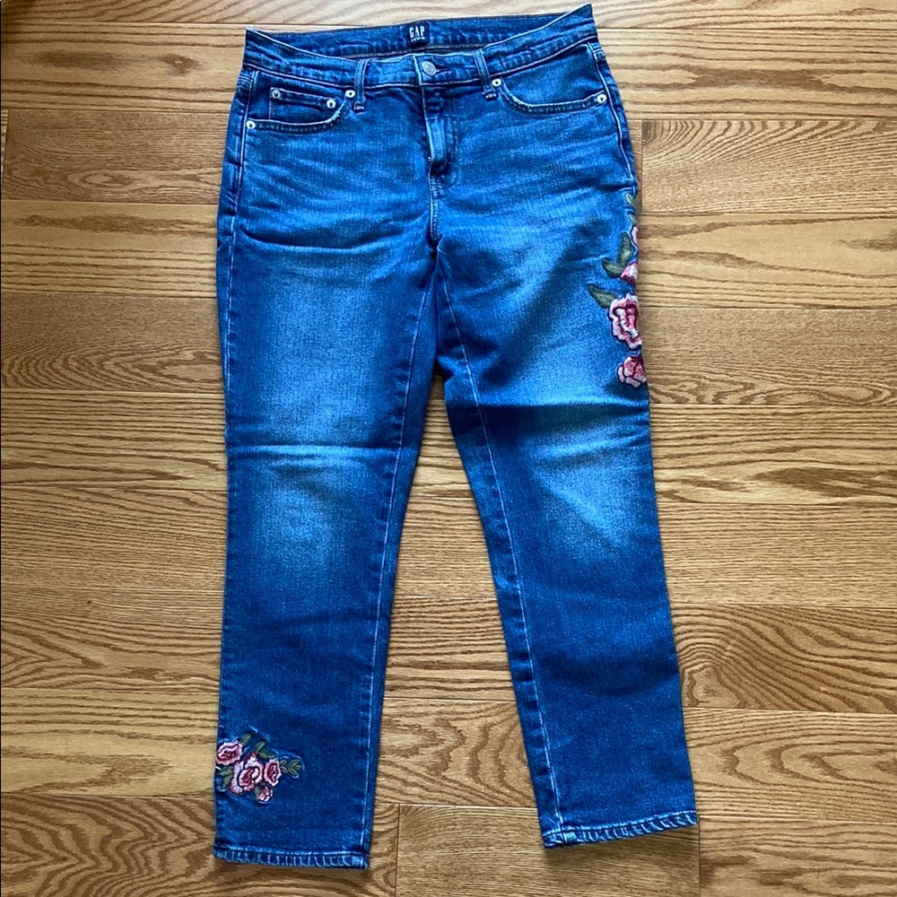 Women's Blue Jeans with Floral Embroidery
